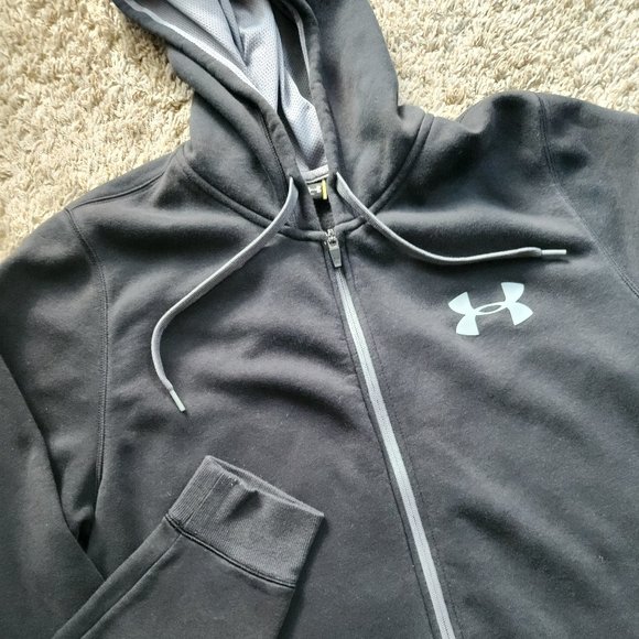 Under Armour Full Zip Hoodie Sweatshirt Black Big Logo Mens XLT Tall Fleece 2016 - Picture 1 of 9
